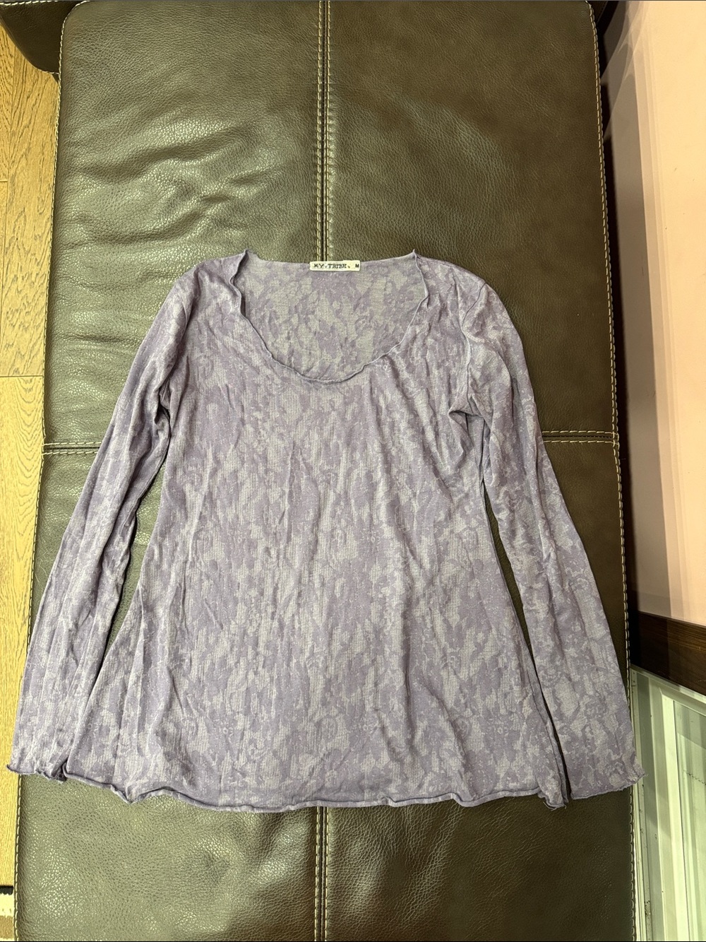 My Tribe Lavender Lace-Effect Long Sleeve Scoop Top